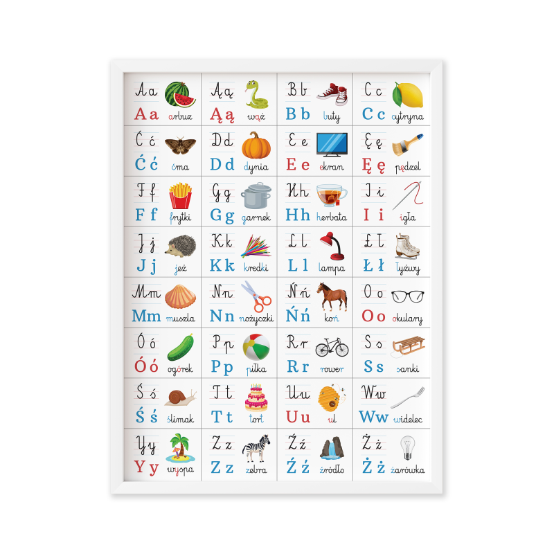 Alfabet - Litery - Plakat Edukacyjny w ramce 30 x 40 cm