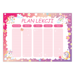 Plan lekcji dla dziewczynki Jednorożce Bajkowy A5