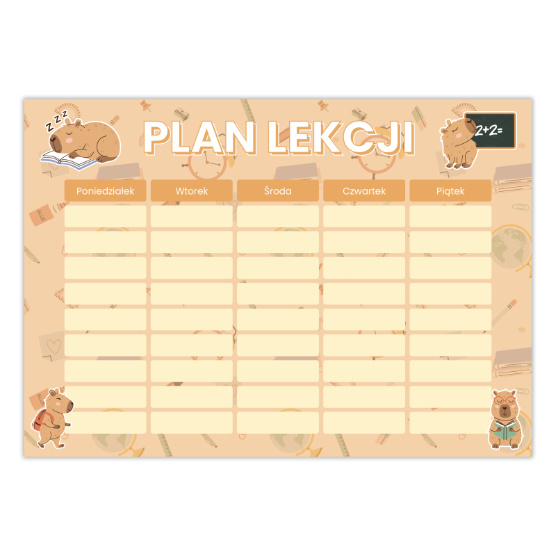 Plan lekcji dla dziecka Kapibara Kapibary Zwierzęta A5
