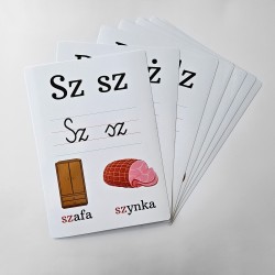 Karty edukacyjne Alfabet Plansze Litery foliowane Dwuznaki A4 7 szt