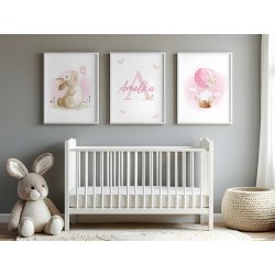 Obrazki do pokoju dziecka PLAKATY 3 x 30x40 cm Króliczki Metryczka Prezent