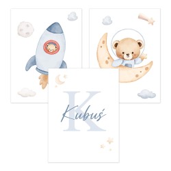 Obrazki do pokoju chłopca PLAKATY 3 x 30x40 cm Misie Metryczka Prezent