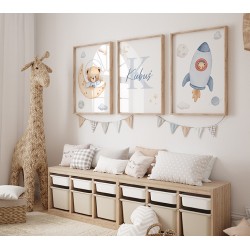 Obrazki do pokoju chłopca PLAKATY 3 x 30x40 cm Misie Metryczka Prezent