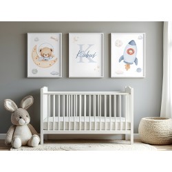 Obrazki do pokoju chłopca PLAKATY 3 x 30x40 cm Misie Metryczka Prezent