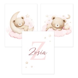 Obrazki do pokoju dziecka PLAKATY 3 x 30x40 cm Misie Metryczka Prezent