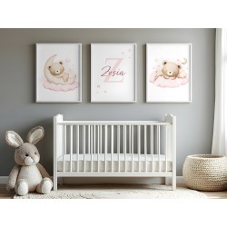 Obrazki do pokoju dziecka PLAKATY 3 x 30x40 cm Misie Metryczka Prezent