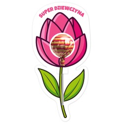 Opakowanie na lizaka DZIEŃ KOBIET SUPER DZIEWCZYNA kwiatek tulipan prezent