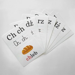Karty edukacyjne Alfabet Plansze Litery foliowane Dwuznaki A5 7 szt