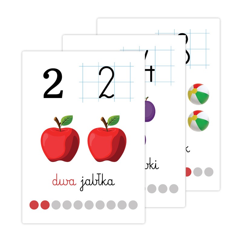 Karty edukacyjne Cyfry Plansze foliowane od 1 do 10 A4 10 szt