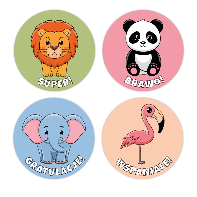 Naklejki Motywacyjne dla Dzieci - Nagroda Ocena - Zwierzątka 24szt.