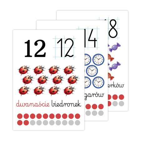 Karty edukacyjne Liczby Plansze foliowane od 11 do 20 A4 10 szt