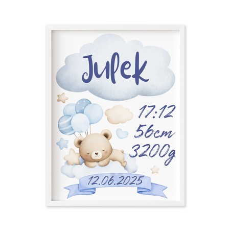 Metryczka Dla Dziecka Prezent Na Narodziny Chrzest w Ramce 30 x 40 cm