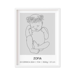 Metryczka Dla Dziecka Prezent Na Narodziny Chrzest w Ramce 30 x 40 cm