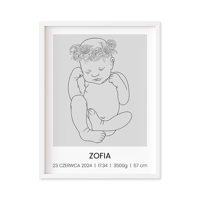 Metryczka Dla Dziecka Prezent Na Narodziny Chrzest w Ramce 30 x 40 cm