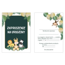 Zaproszenie Urodzinowe Safari Zwierzęta Afryka Zielone Urodziny A6