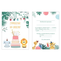 Zaproszenie Urodzinowe Safari Wesołe Zwierzątka Afryka Urodziny A6