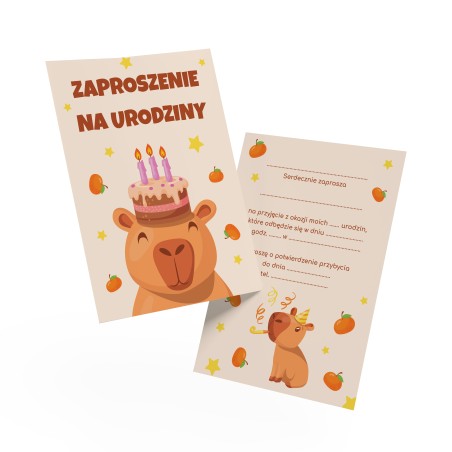 Zaproszenie Urodzinowe Kapibary Zwierzę Kapibara Beżowe Urodziny A6