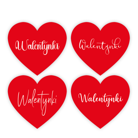 Naklejki SERCA z napisem WALENTYNKI mix serduszek 20 szt.