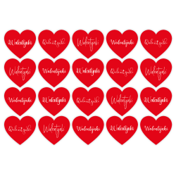 Naklejki SERCA z napisem WALENTYNKI mix serduszek 20 szt.