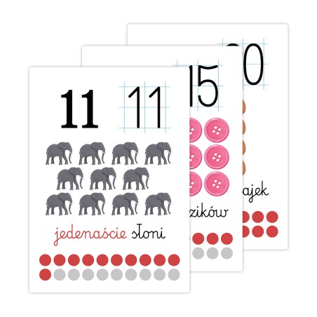 Karty edukacyjne Liczby Plansze foliowane od 11 do 20 A5 10 szt