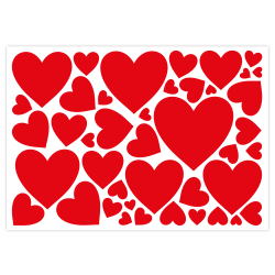 Naklejki ozdobne SERCA na Walentynki czerwone serduszka arkusz A4 42 szt.