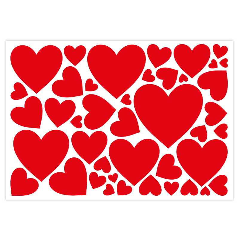 Naklejki ozdobne SERCA na Walentynki czerwone serduszka arkusz A4 42 szt.