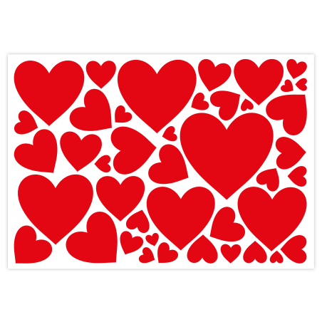 Naklejki ozdobne SERCA na Walentynki czerwone serduszka arkusz A4 42 szt.