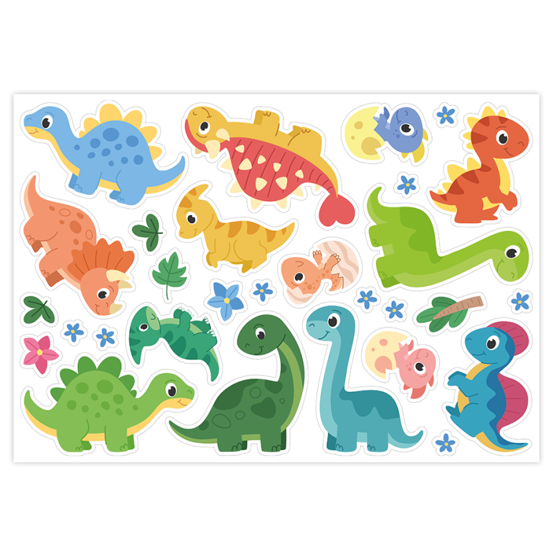 Naklejki urocze DINOZAURY dla dzieci arkusz A4 29 szt.
