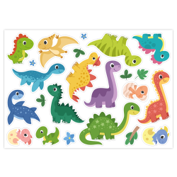 Naklejki urocze DINOZAURY dla dzieci arkusz A4 23 szt.