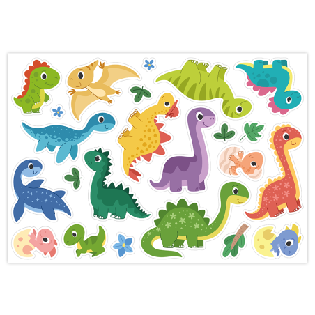 Naklejki urocze DINOZAURY dla dzieci arkusz A4 23 szt.