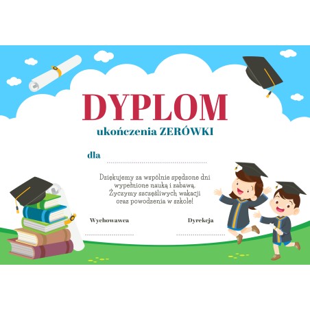 DYPLOM ukończenia ZERÓWKI dzieci absolwenci