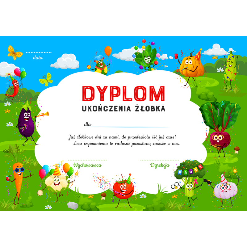 DYPLOM ukończenia żłobka Warzywa świętują