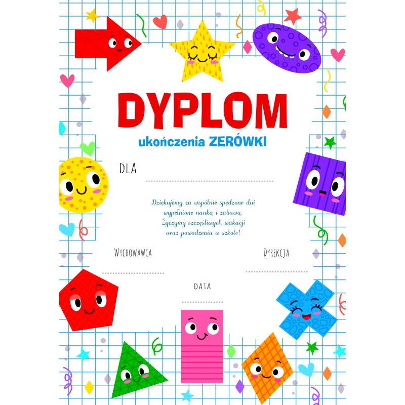DYPLOM ukończenia ZERÓWKI kolorowe kształty