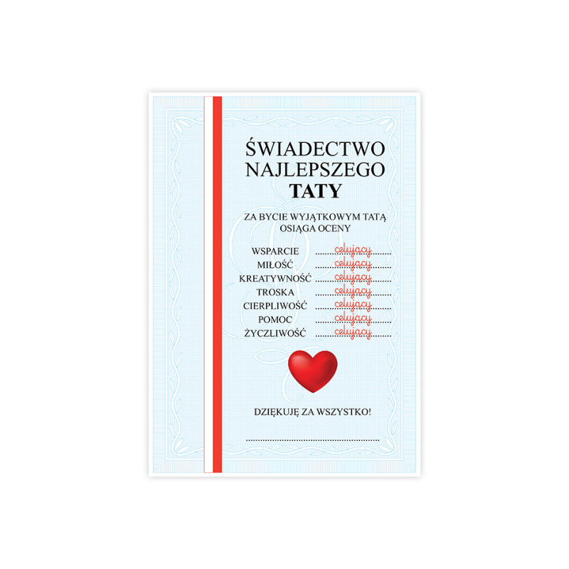 Świadectwo NAJLEPSZEGO TATY Dyplom A4 Podziękowanie PREZENT