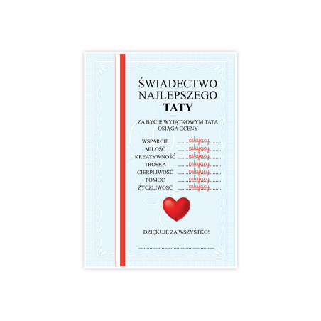 Świadectwo NAJLEPSZEGO TATY Dyplom A4 Podziękowanie PREZENT