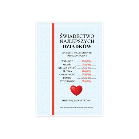 Świadectwo Najlepszych DZIADKÓW Dyplom A4 Podziękowanie PREZENT