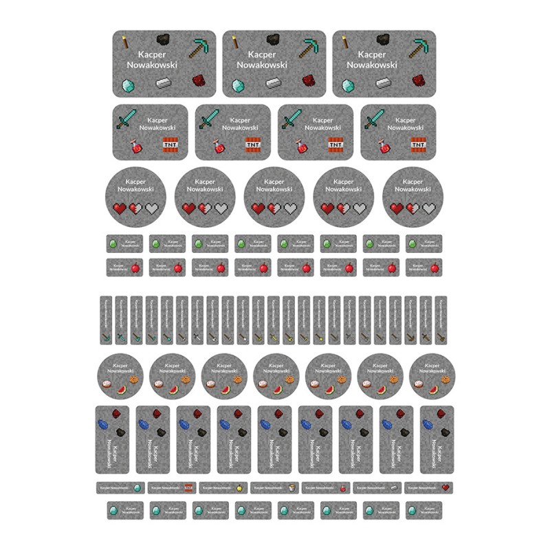 Naklejki imienne wodoodporne - Minecraft, zestaw 82 sztuki