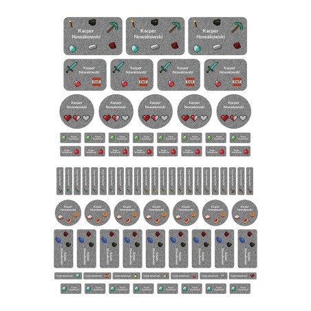 Naklejki imienne wodoodporne - Minecraft, zestaw 82 sztuki