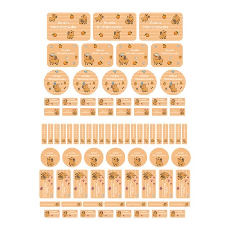 Naklejki imienne wodoodporne - Kapibara, zestaw 82 sztuki