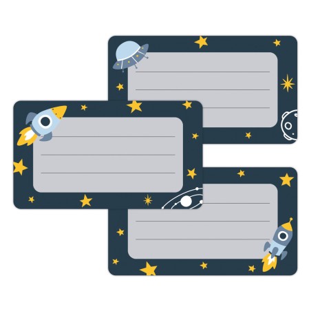 Naklejki szkolne na zeszyty książki 16 sztuk RAKIETA KOSMOS