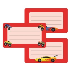 Naklejki szkolne na zeszyty książki 16 sztuk AUTA SAMOCHODY