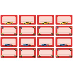 Naklejki szkolne na zeszyty książki 16 sztuk AUTA SAMOCHODY