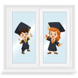 Dekoracja Zakończenie Roku Szkolnego Dzieci w Biretach na okno A3