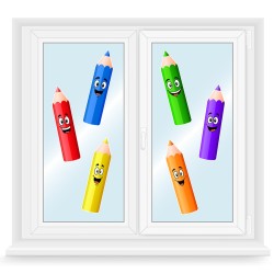 Dekoracja na okna DUŻE UŚMIECHNIĘTE KREDKI przedszkole szkoła (dwustronne)