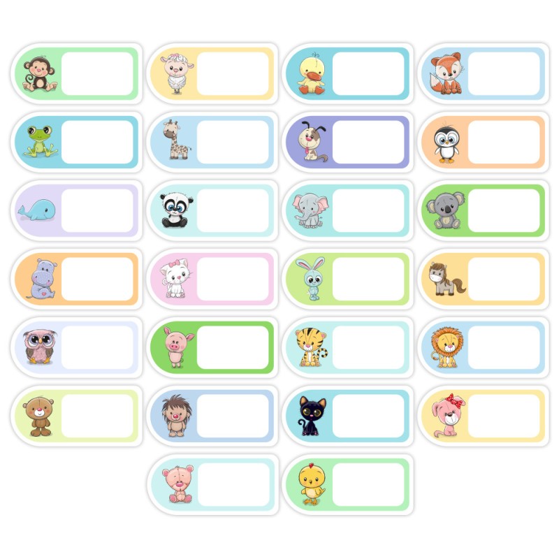 Naklejki do szatni na szafki z miejscem na imię ZWIERZĄTKA 26 sztuk