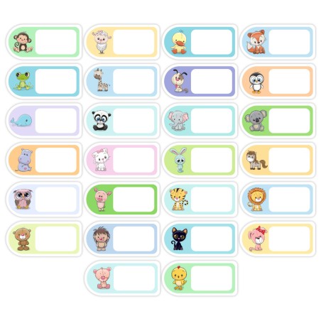 Naklejki do szatni na szafki z miejscem na imię ZWIERZĄTKA 26 sztuk