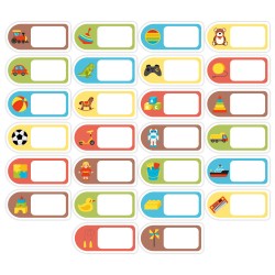 Naklejki do szatni na szafki z miejscem na imię ZABAWKI 26 sztuk