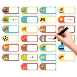 Naklejki do szatni na szafki z miejscem na imię ZABAWKI 26 sztuk