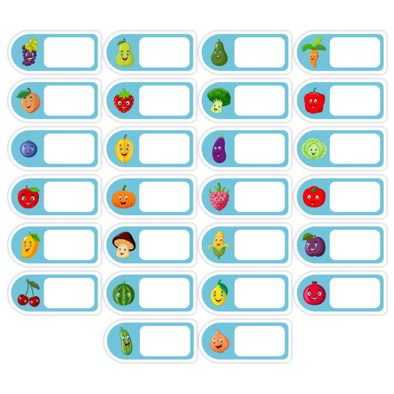 Naklejki do szatni na szafki z miejscem na imię OWOCE I WARZYWA 26 sztuk