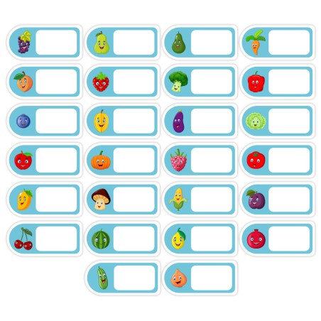 Naklejki do szatni na szafki z miejscem na imię OWOCE I WARZYWA 26 sztuk
